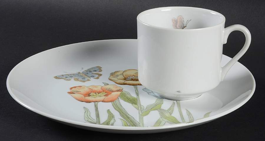 Pastel Poppy (White Background) Snack Plate & Cup Set by Fitz & Floyd-1