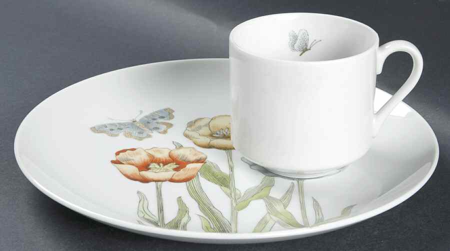 Pastel Poppy (White Background) Snack Plate & Cup Set by Fitz & Floyd-1