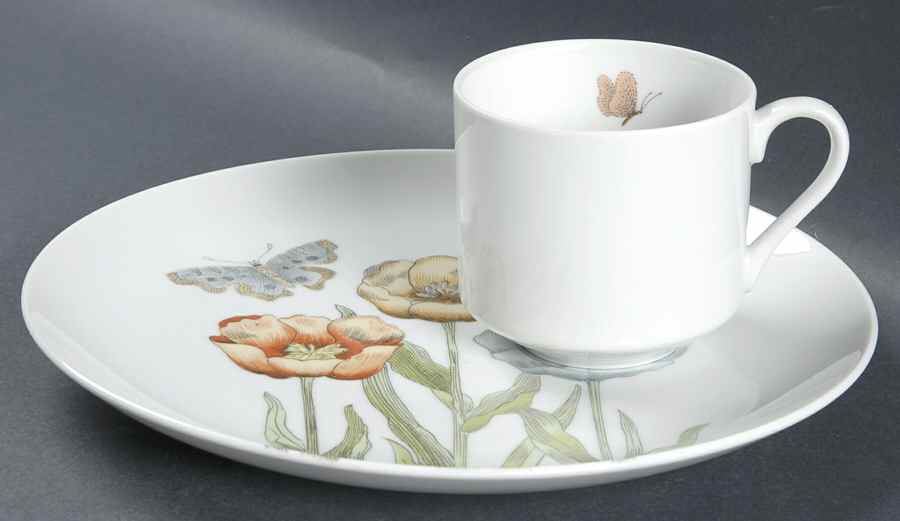 Pastel Poppy (White Background) Snack Plate & Cup Set by Fitz & Floyd-1