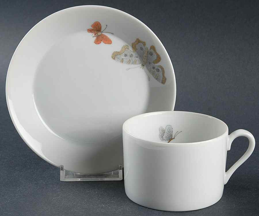 Pastel Poppy (White Background) Flat Cup & Saucer Set by Fitz & Floyd-1
