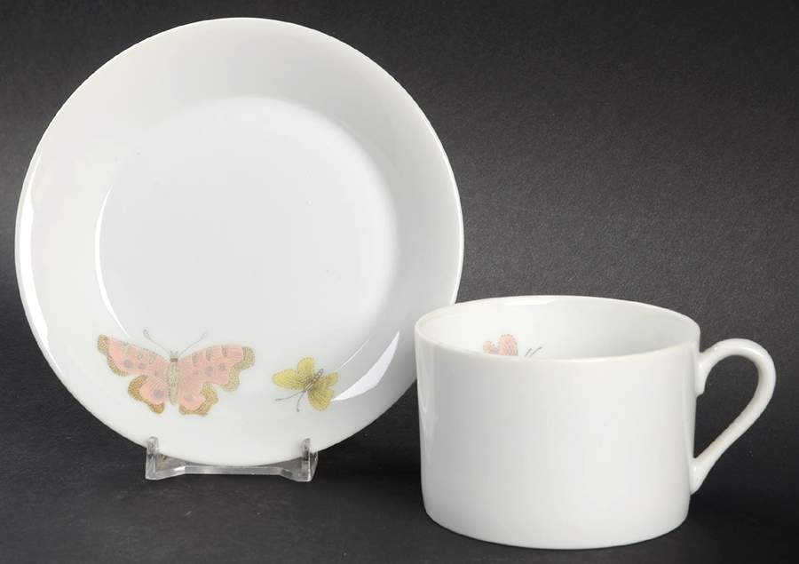 Pastel Poppy (White Background) Flat Cup & Saucer Set by Fitz & Floyd-1