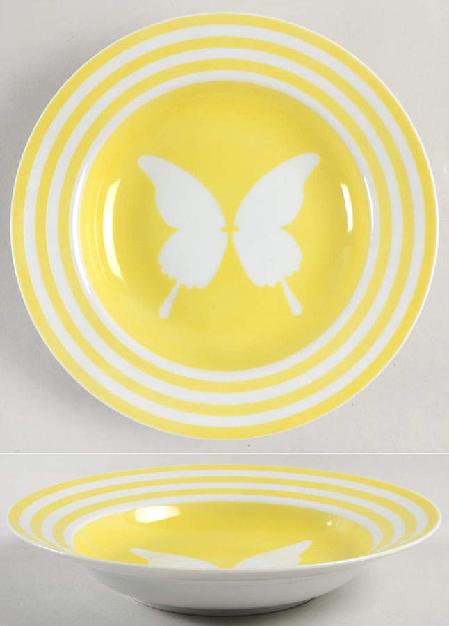 Papillon (White Butterfly on Yellow) Large Rim Soup Bowl by Fitz & Floyd-1