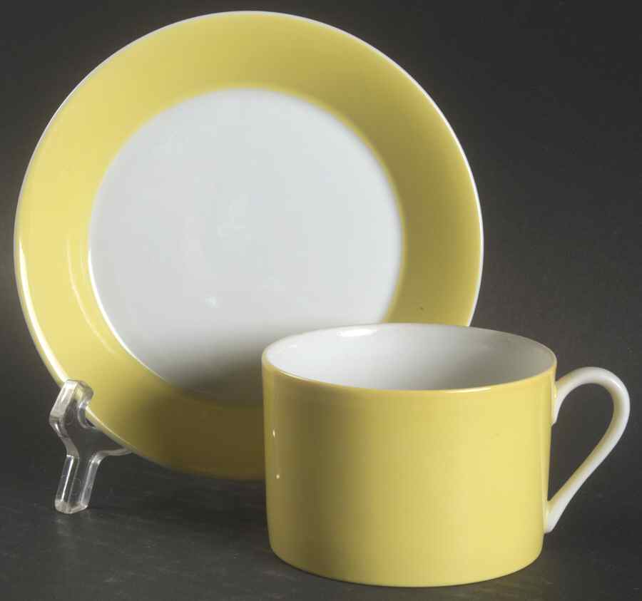 Papillon (White Butterfly on Yellow) Flat Cup & Saucer Set by Fitz & Floyd-1