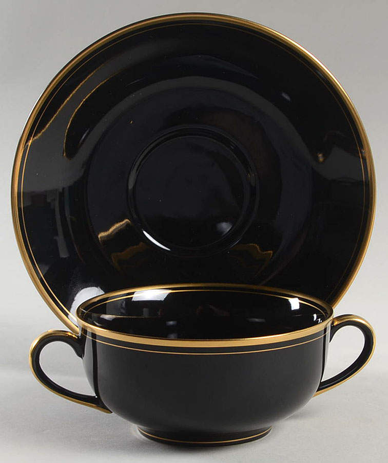 Pavillon Black Flat Cream Soup Bowl & Saucer Set by Fitz & Floyd-1