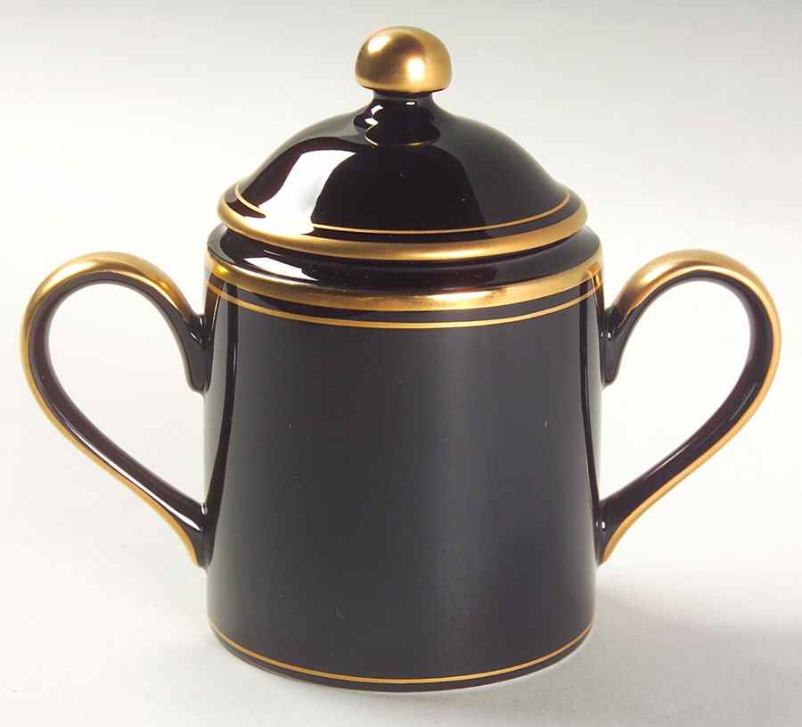 Pavillon Black Sugar Bowl & Lid by Fitz & Floyd-1