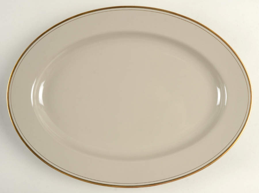 Pavillon Greige 14" Oval Serving Platter by Fitz & Floyd-1