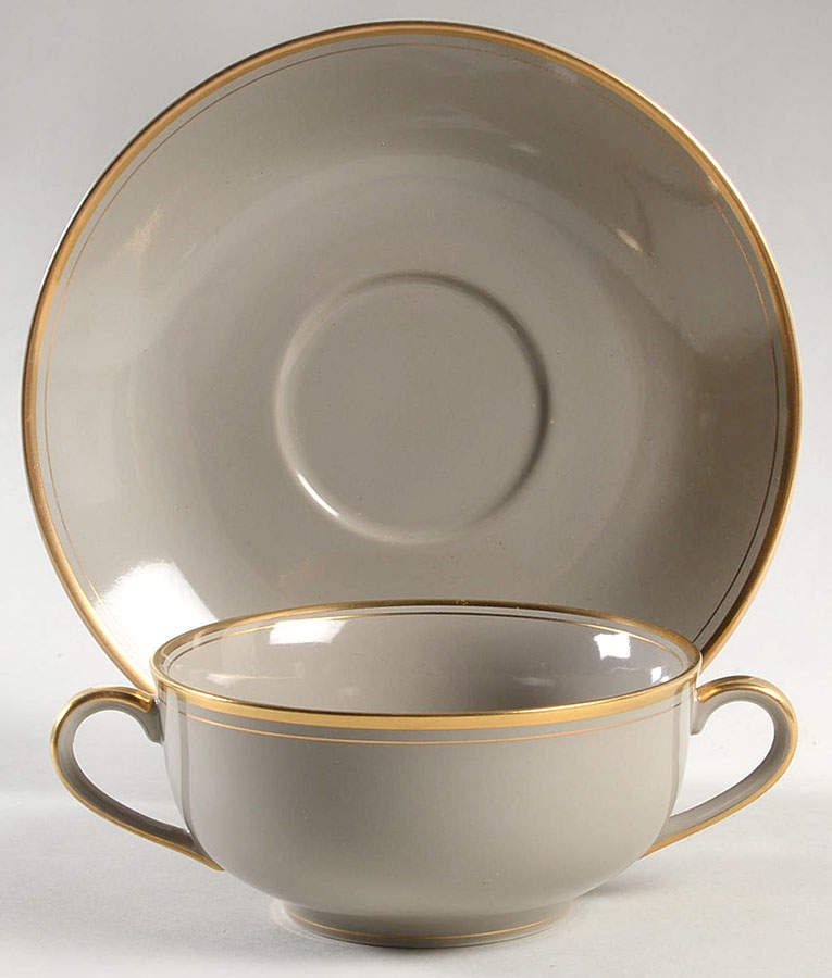 Pavillon Greige Flat Cream Soup Bowl & Saucer Set by Fitz & Floyd-1