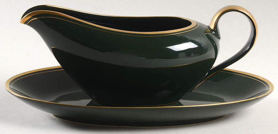 Pavillon Hunter Green Gravy Boat & Underplate/Relish by Fitz & Floyd-1
