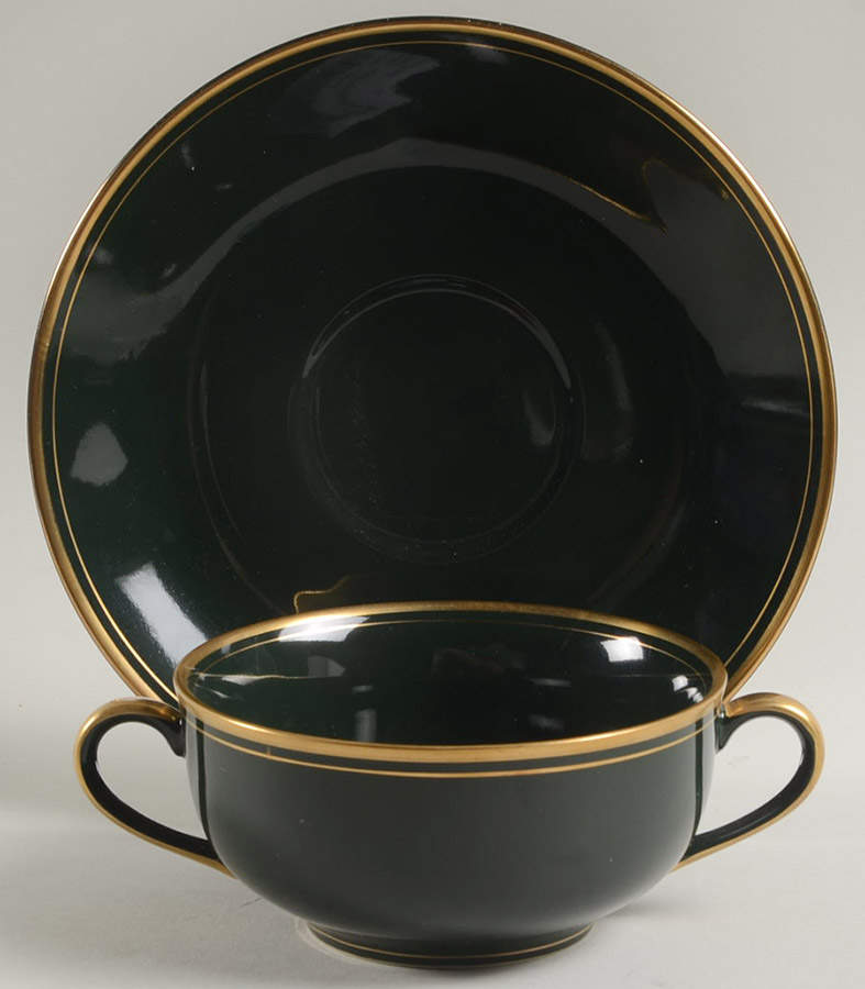 Pavillon Hunter Green Flat Cream Soup Bowl & Saucer Set by Fitz & Floyd-1