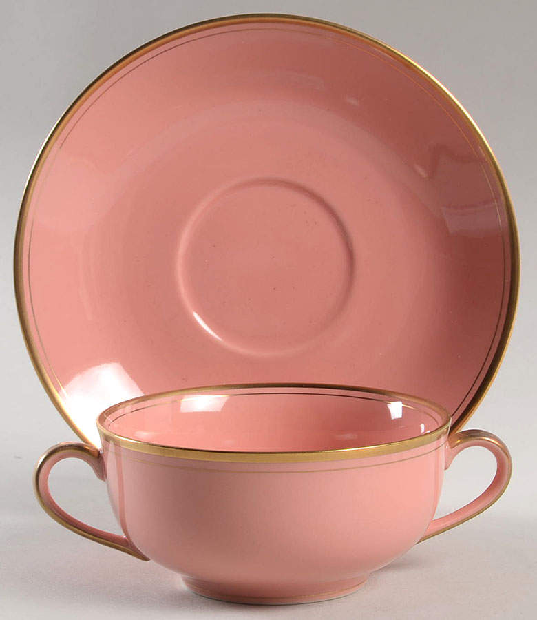 Pavillon Peach Coral Flat Cream Soup Bowl & Saucer Set by Fitz and Floyd-1