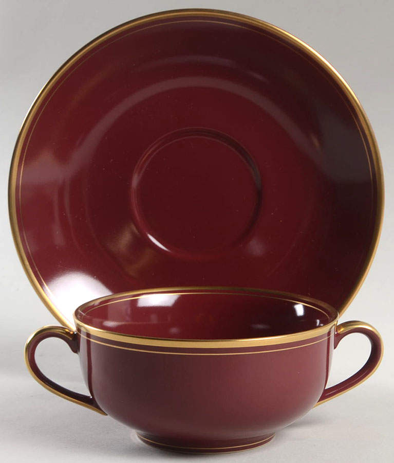 Pavillon Plum Flat Cream Soup Bowl & Saucer Set by Fitz & Floyd-1