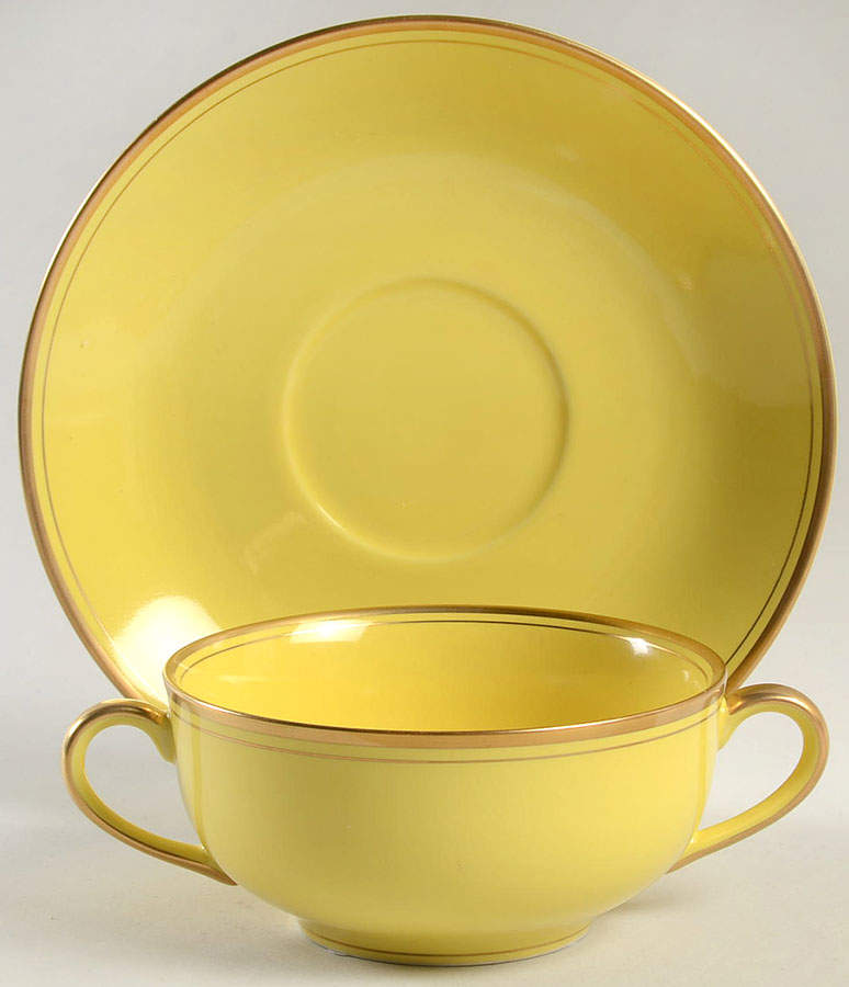 Pavillon Yellow Flat Cream Soup Bowl & Saucer Set by Fitz & Floyd-1