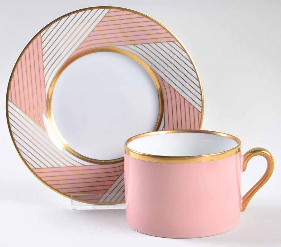 Peach Facette Flat Cup & Saucer Set by Fitz & Floyd-1