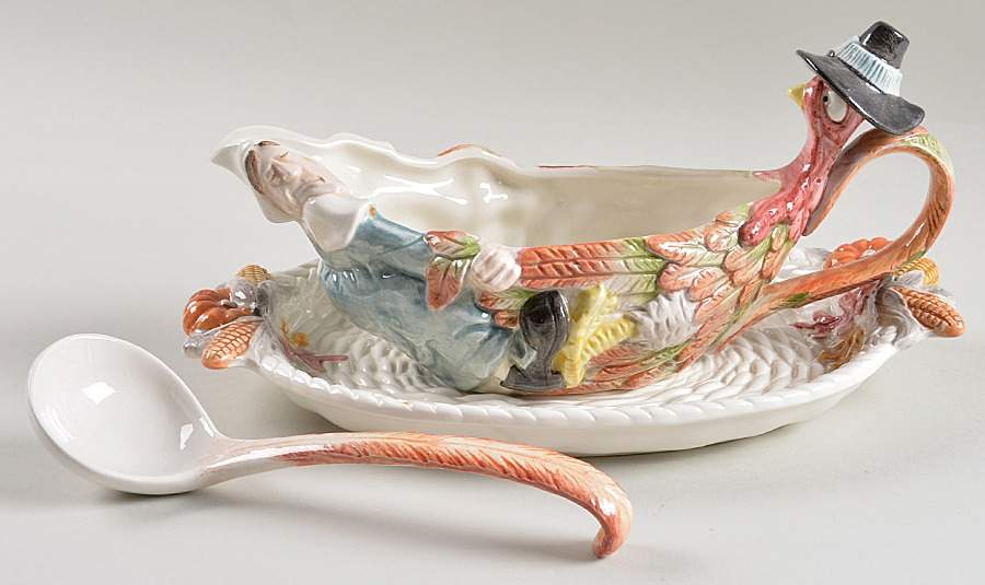Pilgrims Progress Gravy Boat & Underplate with Ladle by Fitz & Floyd-1
