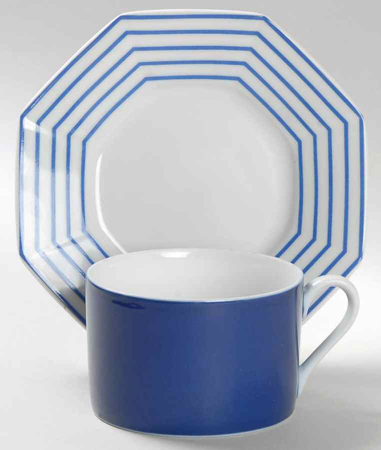 Pin Stripe Blue Flat Cup & Saucer Set by Fitz & Floyd-1