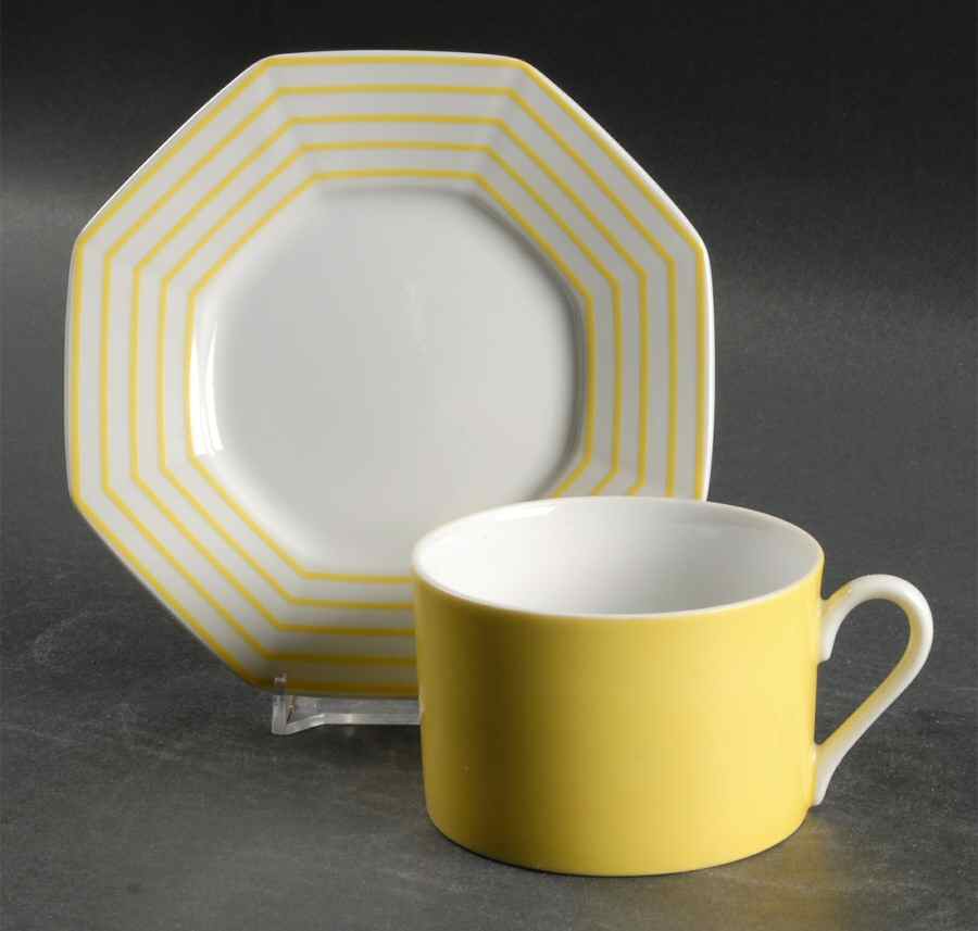 Pin Stripe Yellow Flat Cup & Saucer Set by Fitz & Floyd-1