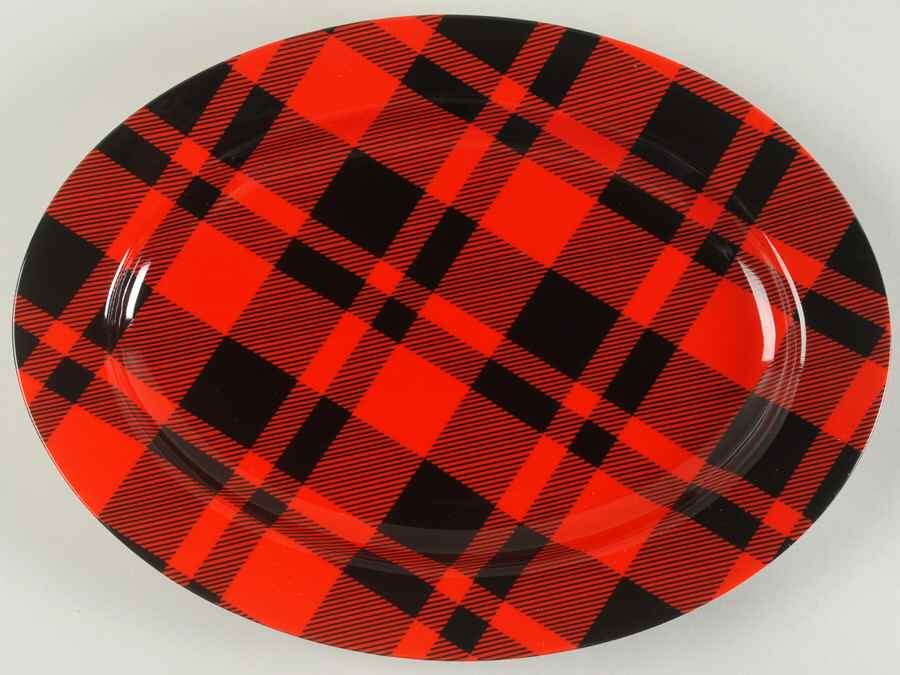 Black and Red Plaid 14" Oval Serving Platter by Fitz & Floyd-1