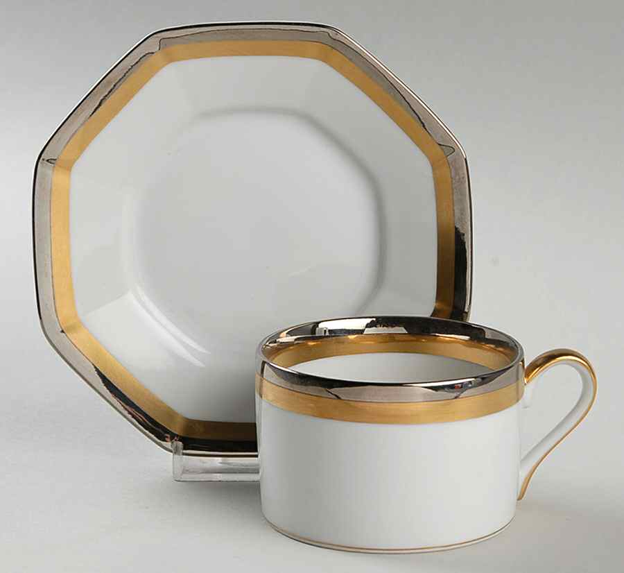 Platine D'Or (Octagonal) Flat Cup & Saucer Set by Fitz & Floyd-1