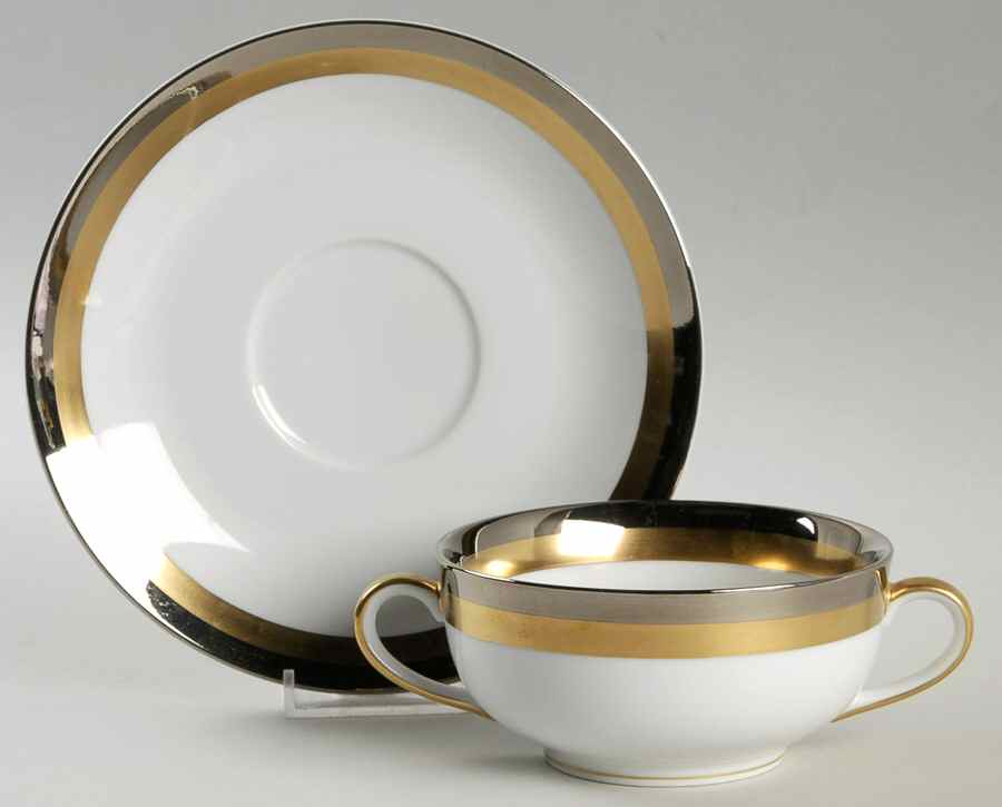 Platine D'Or (Round) Flat Cream Soup Bowl & Saucer Set by Fitz & Floyd-1