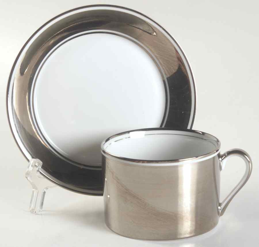Platinum Rondelet Flat Cup & Saucer Set by Fitz & Floyd-1