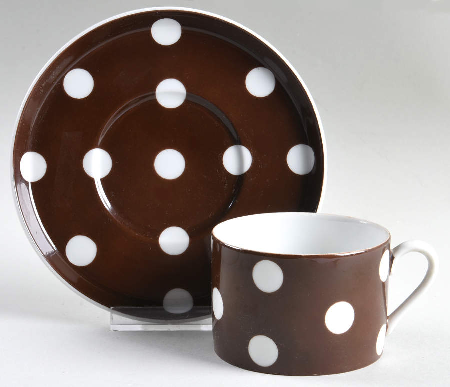 Polka Dots (White Dots on Brown) Flat Cup & Saucer Set by Fitz & Floyd-1