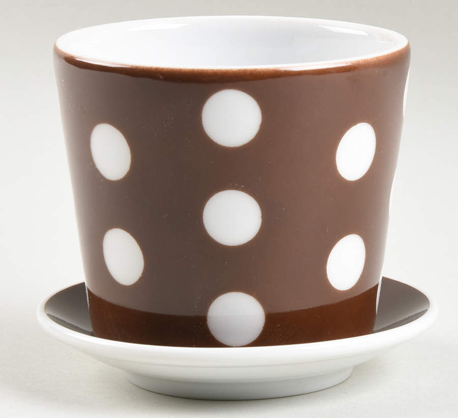 Polka Dots (White Dots on Brown) 3" Flower Pot & Underplate by Fitz & Floyd-1