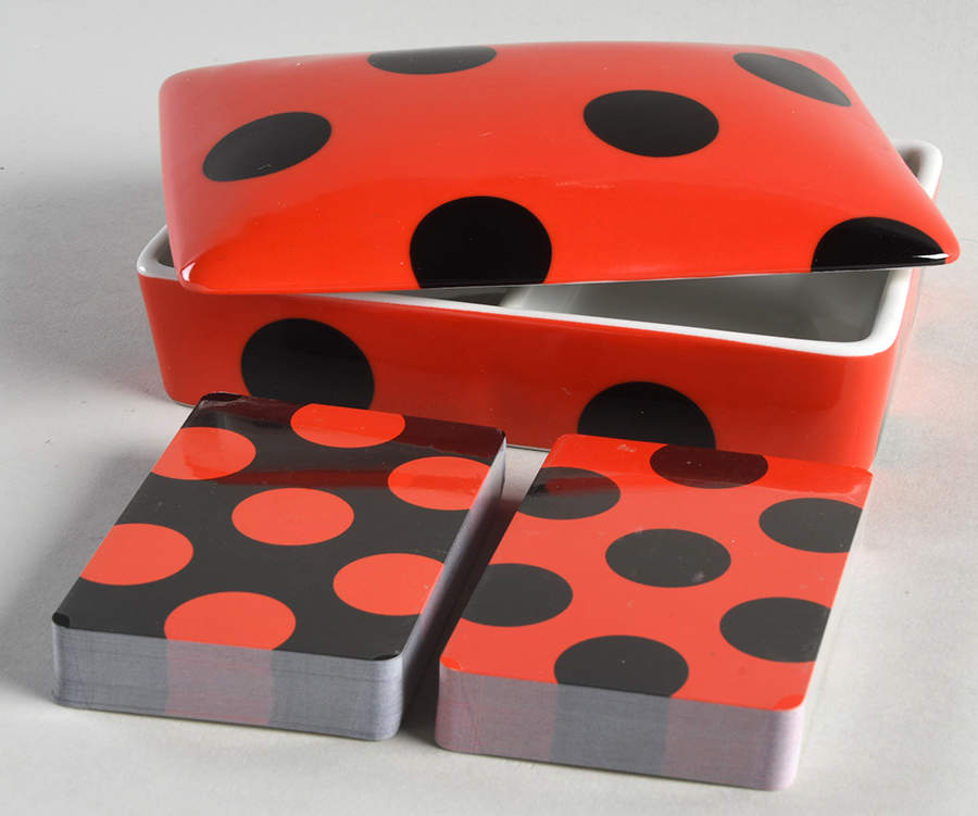 Polka Dots (Black Dots on Red) Bridge Set by Fitz & Floyd-1