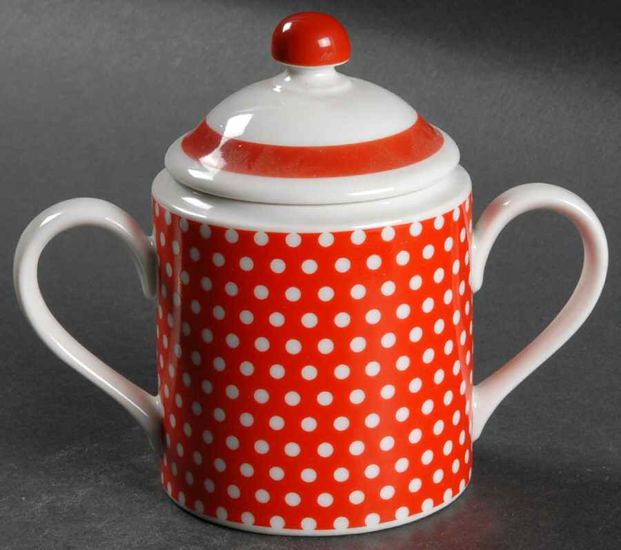 Red Dotted Swiss (Red with Small White Dots) Sugar Bowl & Lid by Fitz & Floyd-1