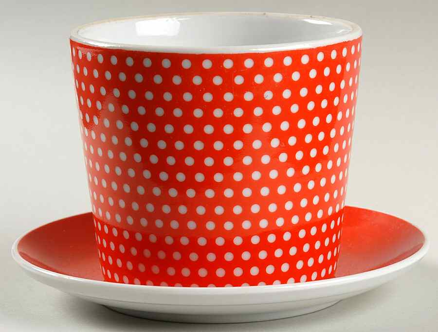 Red Dotted Swiss (Red with Small White Dots) Small Flower Pot & Underplate by Fitz & Floyd-1