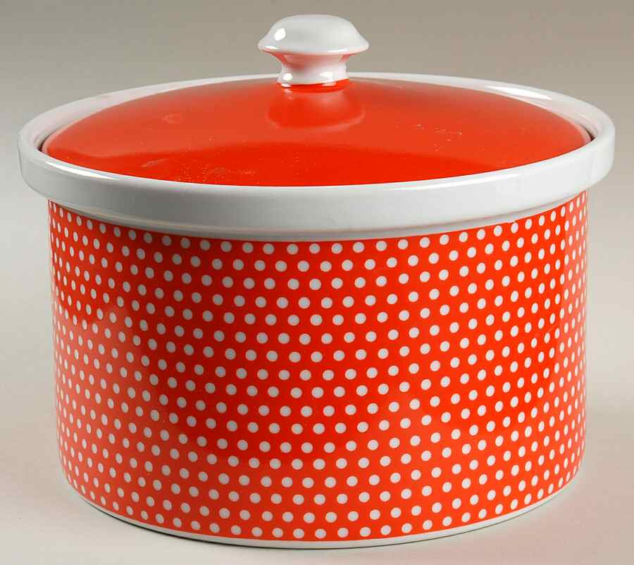 Red Dotted Swiss (Red with Small White Dots) 2.5 Qt Round Covered Casserole by Fitz & Floyd-1