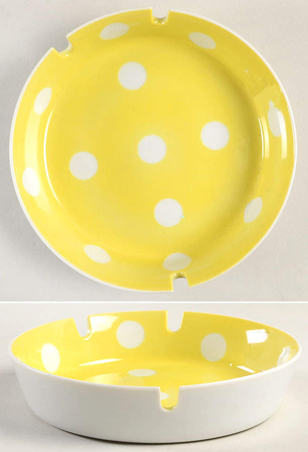Polka Dots (White Dots on Yellow) 3 Slot Round Ashtray by Fitz & Floyd-1