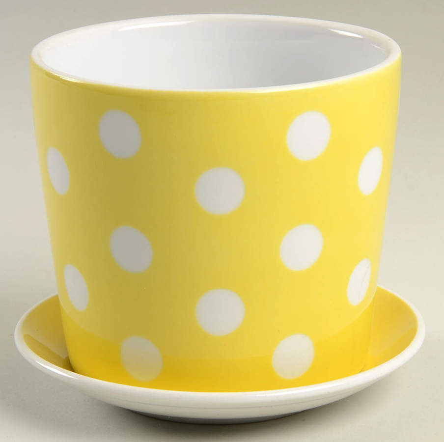 Polka Dots (White Dots on Yellow) 3" Flower Pot & Underplate by Fitz & Floyd-1