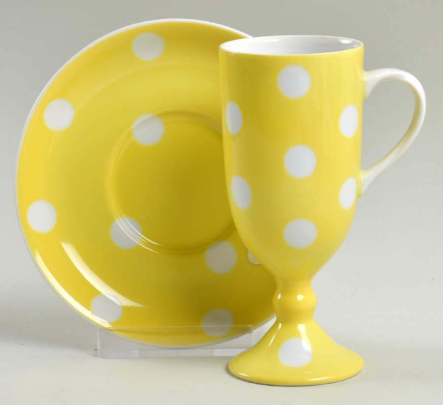 Polka Dots (White Dots on Yellow) Irish Coffee Cup and Saucer Set by Fitz & Floyd-1