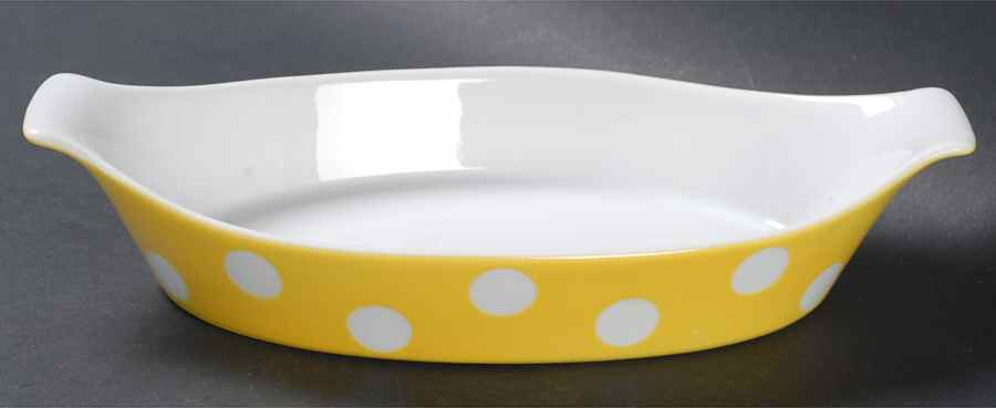 Polka Dots (White Dots on Yellow) 8" Augratin by Fitz & Floyd-1