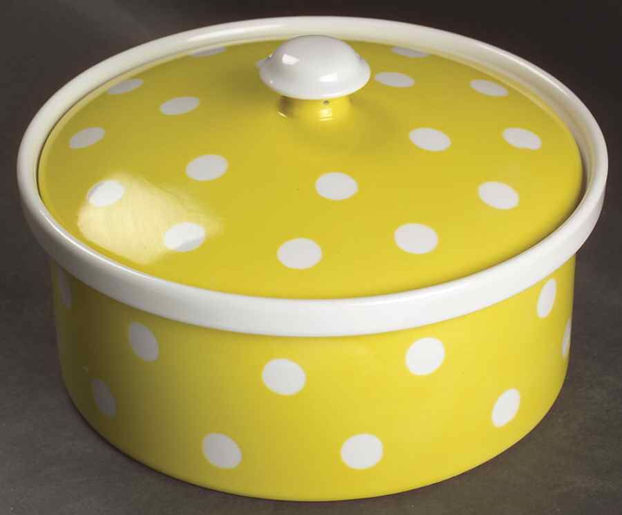 Polka Dots (White Dots on Yellow) 2 Qt Round Covered Casserole by Fitz & Floyd-1