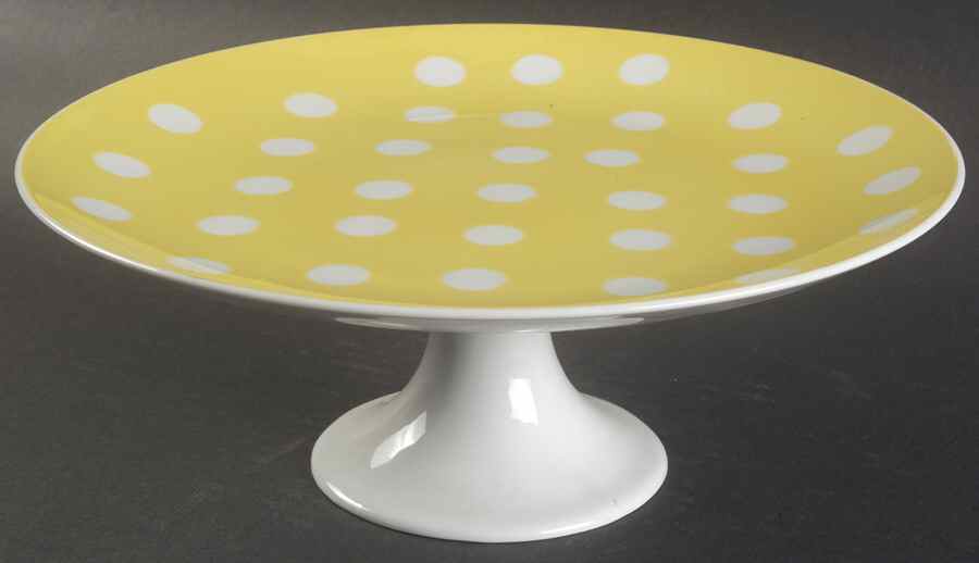 Polka Dots (White Dots on Yellow) 10" Diameter Pedestal Cake Stand by Fitz & Floyd-1