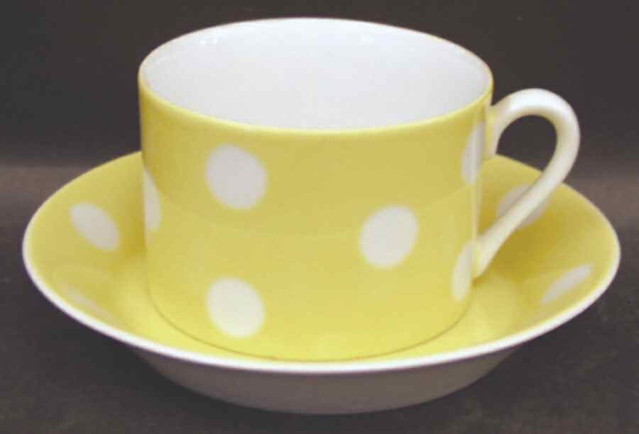 Polka Dots (White Dots on Yellow) Flat Cup & Saucer Set by Fitz & Floyd-1