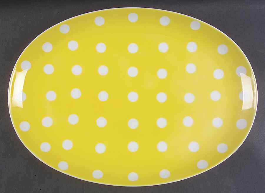 Polka Dots (White Dots on Yellow) 16" Oval Serving Platter by Fitz & Floyd-1