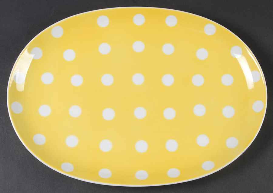 Polka Dots (White Dots on Yellow) 14" Oval Serving Platter by Fitz & Floyd-1