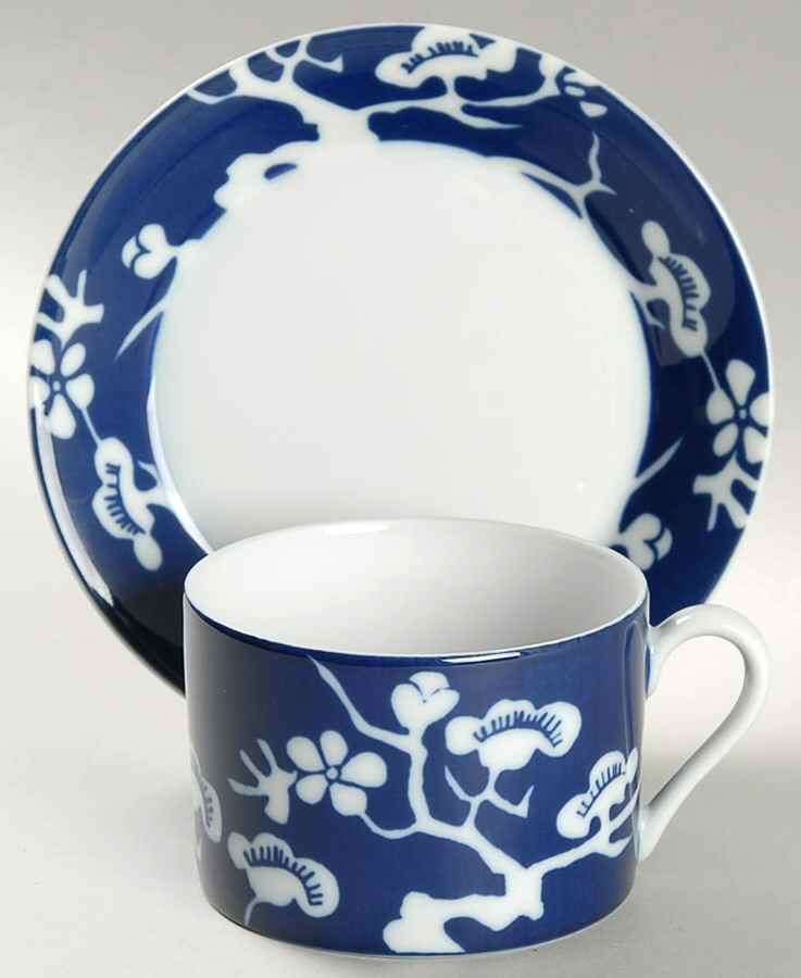 Prunier De Chine Cobalt (Negative) Flat Cup & Saucer Set by Fitz & Floyd-1