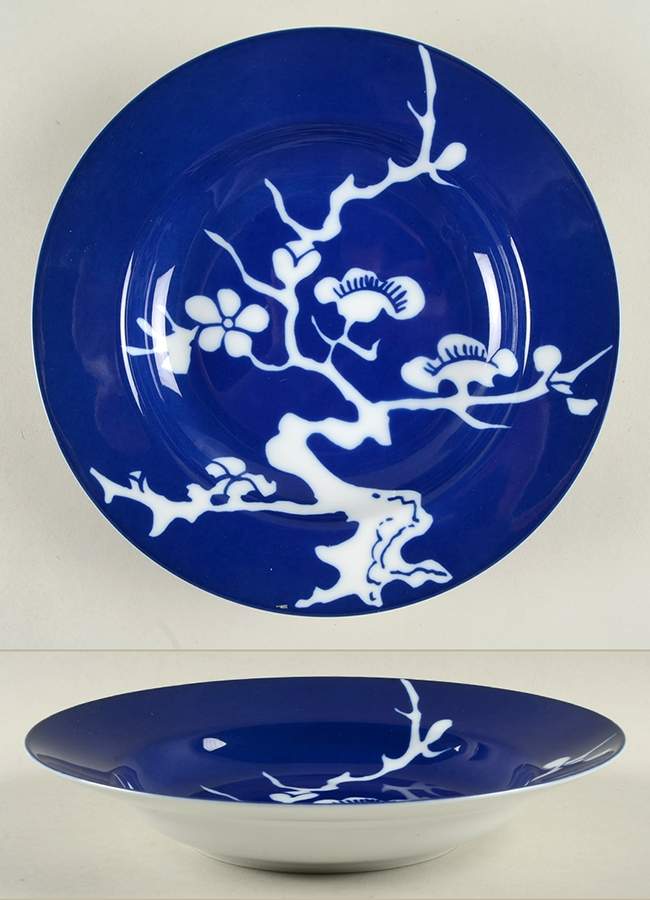 Prunier De Chine Cobalt (Negative) Large Rim Soup Bowl by Fitz & Floyd-1