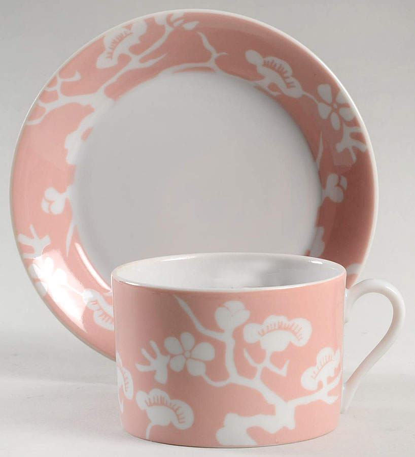 Prunier De Chine Peach (Negative) Flat Cup & Saucer Set by Fitz & Floyd-1