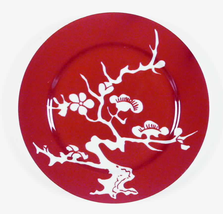 Prunier De Chine Red (Negative) Dinner Plate by Fitz & Floyd-1