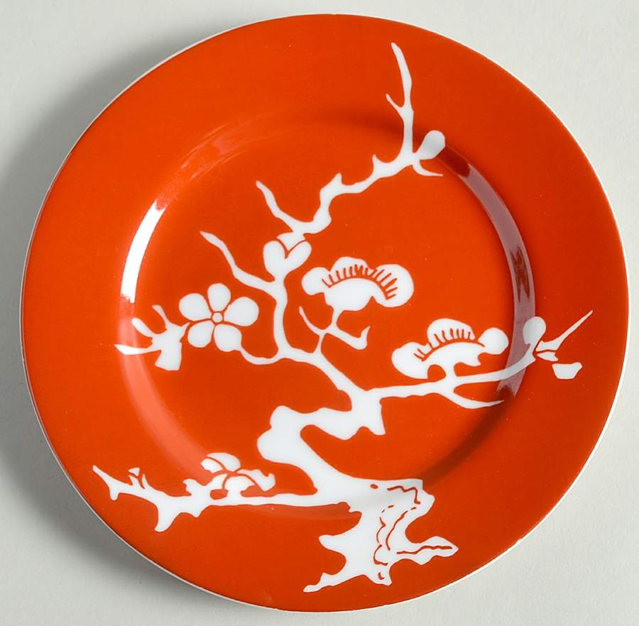 Prunier De Chine Red (Negative) Bread & Butter Plate by Fitz & Floyd-1