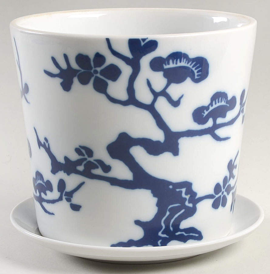 Prunier De Chine Cobalt (Positive) 5" Flower Pot & Underplate by Fitz & Floyd-1