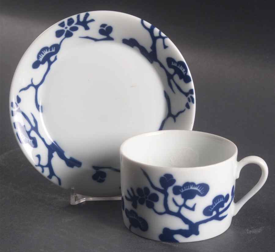 Prunier De Chine Cobalt (Positive) Flat Cup & Saucer Set by Fitz & Floyd-1