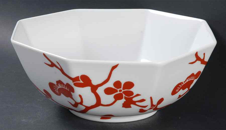 Prunier De Chine Red (Positive) 8" Octagonal Vegetable Bowl by Fitz & Floyd-1