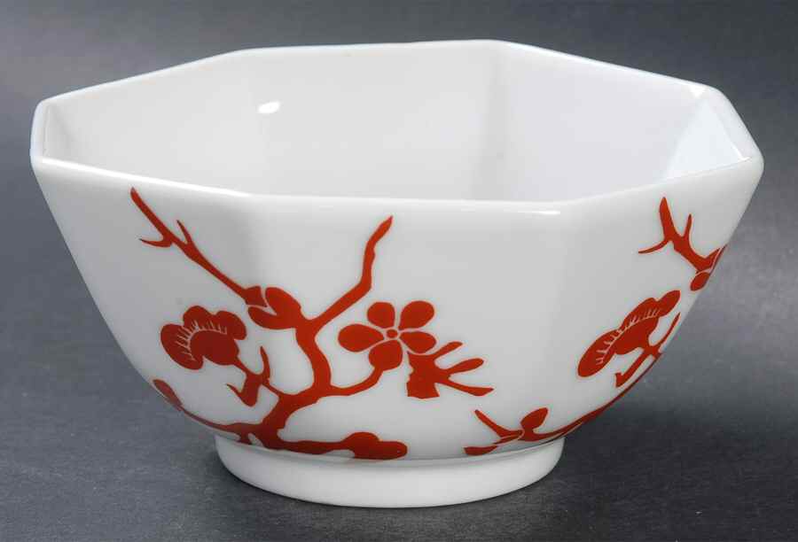 Prunier De Chine Red (Positive) 5" Octagonal Vegetable Bowl by Fitz & Floyd-1