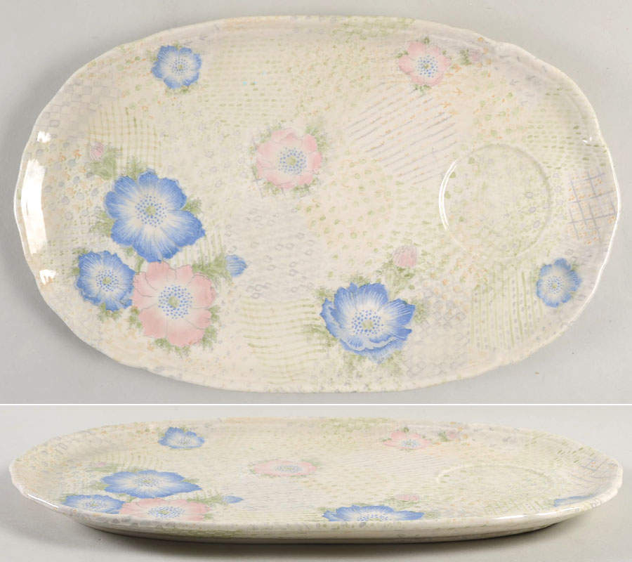 Provence (Pink and Blue Flowers) Oval Snack Tray by Fitz & Floyd-1