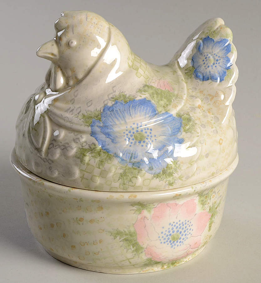 Provence (Pink and Blue Flowers) Chicken Box & Lid by Fitz & Floyd-1